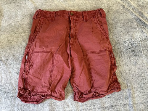 Bermud CONVERSE Cargo Shorts Uomo 32 Tech Zip Sbiadito Rosso Cotone anni 90 Y2k Streetwear