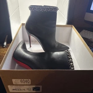 Christian Louboutin Black Napa Leather Booty Chain Ankle Boots 100 - Picture 1 of 6