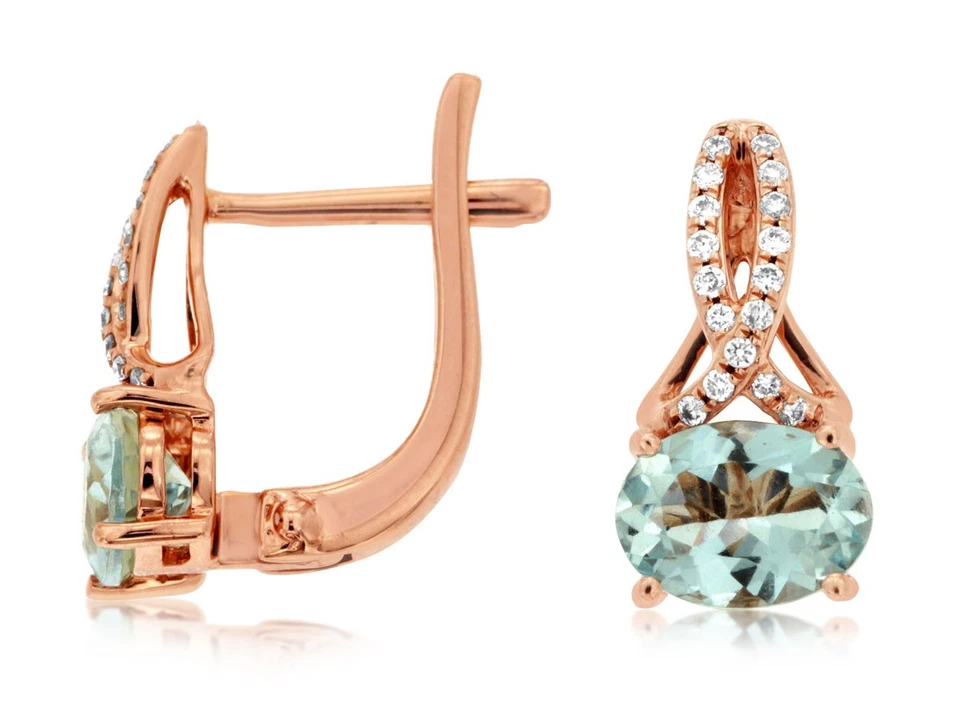 Pendientes de oro rosa de 14k con detalles de aguamarina y diamantes de 1,3 quilates Foto 1 de 1