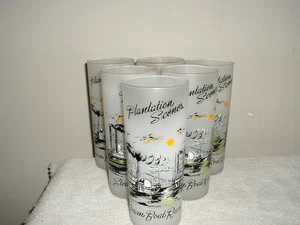 Lot 6 Libbey Steamboat Race Frosted Plantation Scenes 6 1/2" Iced Tea Glasses - Picture 1 of 1