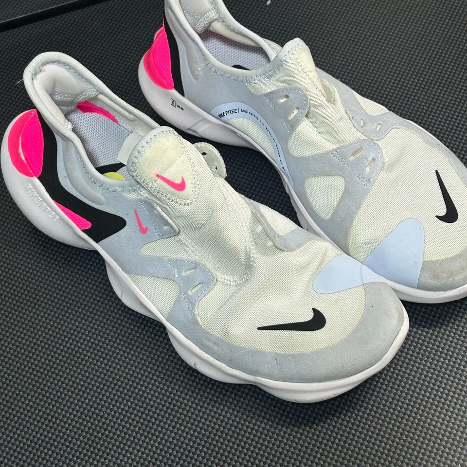 Nike Free RN Zapatos Mujer 9 Blanco Gris Claro Rosa Tenis para Correr Parte Superior Baja Foto 1 de 4