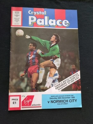 Crystal Palace vs Norwich City 30th December 1989 Programme - Image 1 of 2
