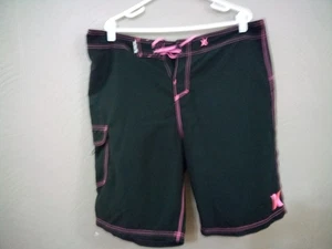 Hurley Mens Size 38 Board Shorts Swim Trunks  Black w/ pink accents - Picture 1 of 6
