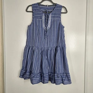 Bcbgeneration Blue Striped Sleeveless Ruffle Dress Woman's Medium Cotton Mini - Picture 1 of 10