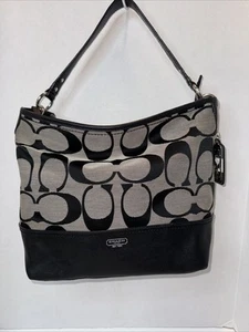 Coach Handbag Signature Black/Grey 19358 Silver Hardware Ladies - Picture 1 of 10
