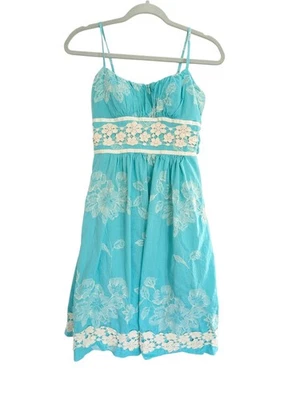 Vestido feminino B DARLIN sem mangas aquático com renda floral branca júnior tamanho 5/6 * - Imagem 1 de 4