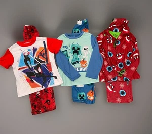 Boys Size 6 Pajama Lot - 3 Pair Minecraft Marvel Spiderman - Picture 1 of 6