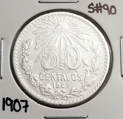Mexico 50 Cents 1907 .800 Coin Silver, 50 Centavos moneda de Plata .800. - Image 1 of 4