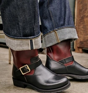 Vintage Engineer Motorcycle Boots - Black & Red Edition - Picture 1 of 20