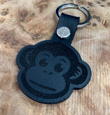 MONKEY FACE Keyring Keychain Fob Black Leather Ape Cheeky Fun Gift - Image 1 of 4