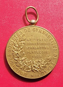 Dépt 67 - Strasbourg - Belle Médaille Cuivre Doré 50 mm Thème Gymnastique - 1925 - Bild 1 von 2