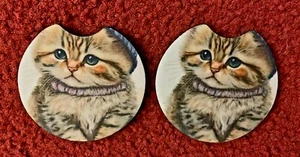 CAT/KITTEN CAR COASTERS-2-PK TO PREVENT STICKY CUP HOLDERS~STOCKING STUFFER!! - Picture 1 of 1