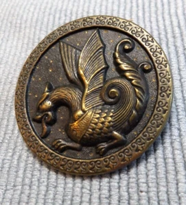 Large Antique Vintage Metal Button FABULOUS CREATURE FLYING DRAGON - Picture 1 of 5