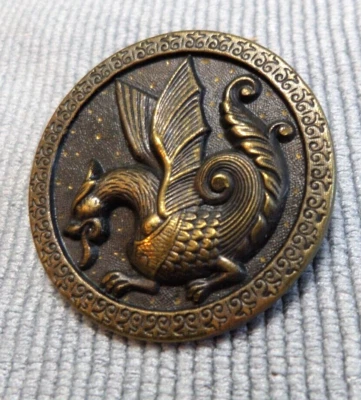 Large Antique Vintage Metal Button FABULOUS CREATURE FLYING DRAGON - Image 1 of 4