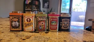 Vintage Spice Tins, Set Of 5, Made In England With Shaker Lids - Picture 1 of 5
