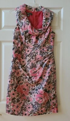 Vestido Donna Ricco NY 100% seda S6 ajustado hasta la rodilla sin mangas patrón de flores  Foto 1 de 4