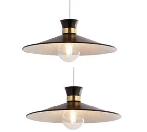 2x Balham Easy Fit Wall Lamp Shade Black & Brass Contemporary - New Boxed - Picture 1 of 5
