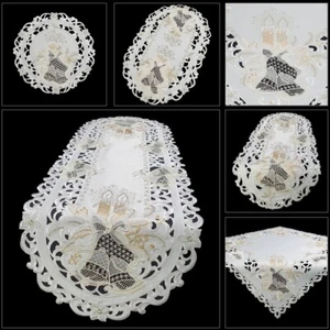 WEIHNACHTSTISCHDECKE DECKCHEN TISCHLÄUFER  WEIHNACHTEN  SPITZE GOLD STICKEREI - Bild 1 von 8