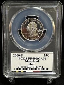 2000 S Maryland Proof Silver Quarter PCGS PR69DCAM Flag Label - Picture 1 of 6