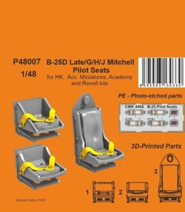Asientos de piloto Mitchell Mitchell CMK P48007 - 1/48 - B-25D tardío/G/H/J 1/48 / para HK, Acc. - Imagen 1 de 1