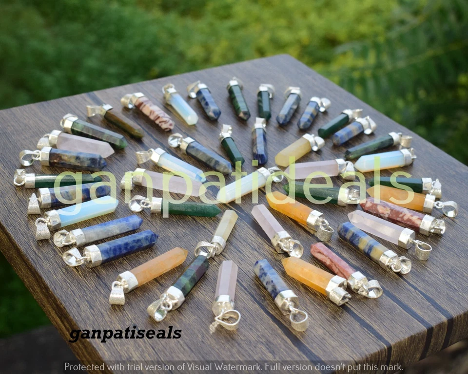 ¡OFERTA! Lote al por mayor de colgantes de lápiz de amatista y mezcla de piedras preciosas enchapados en plata 925 Foto 1 de 4