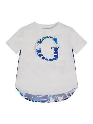 Guess High Low Viscose Tee Size Girls 14 Pure White Floral - Image 1 of 4