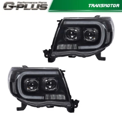 Black Housing LED Tube Dual Projector Headlights Fit For 2005-2011 Toyota Tacoma - Image 1 of 4
