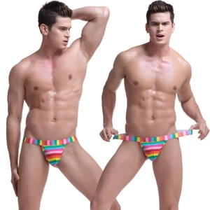 Sexy Mens Thong G-string Underwear Penis Pouch Rainbow Jockstrap Swimwear Briefs - Picture 1 of 13