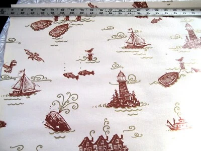 Винтажные ретро морские виниловые обои киты лодки маяк золотой металлик - Изображение 1 из 4