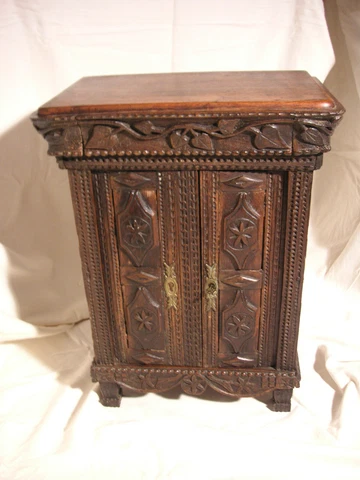 Antique miniature carved wood furniture - Wardrobe - Authentic French provincial Cover