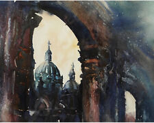 Cathedral in Cuenca, Ecuador. Fine art print of watercolor painting home decor