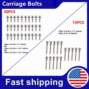 15/30PCS Carriage Bolts Coach Bolt + Lock Nuts & Washers Kit 304 Stainless Steel - Picture 1 of 22