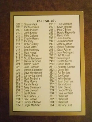 Billy Williams Hall Of Fame 1987 Checklist 263 Studio 92 MLB  Leaf Baseball Card - Image 1 of 2