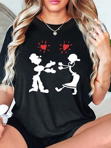 Valentine's Day Love Couple Hug Printed T-Shirt - Casual Crew Neck Top for Women - Picture 1 of 12