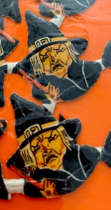 2 Die Cut Black Witch Yellow Orange Face Vintage Antique NOS Germany - Picture 1 of 4