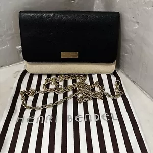 Henri Bendel Black And White Pebbled Leather Cross Body Wallet With Dust Bag - Picture 1 of 16