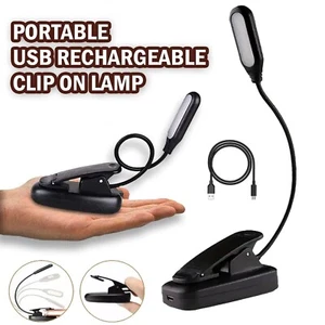 LED Book Reading Light Lamp USB Rechargeable Flexible Clip On Bed Desk Table - Picture 1 of 11