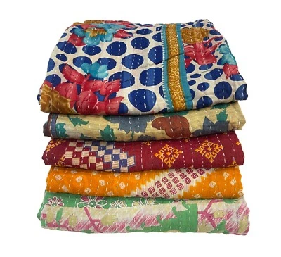 Wholesale Lot Floral Printed Vintage Kantha Quilt Bedspread Bedding Bed Cover - Image 1 of 4