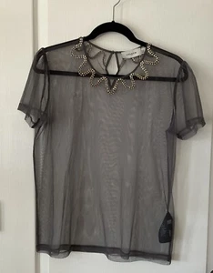 Coach Art Deco Embellished Tulle T-Shirt in Black Sheer Size Large MSRP: $295 - Picture 1 of 11