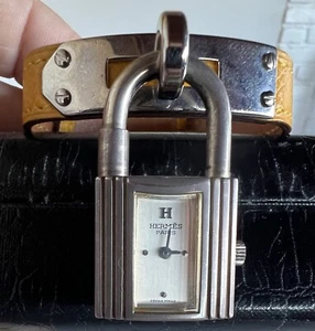 Hermes Sterling Silver 925 Padlock Kelly Watch 20mm x 36mm Leather - As Is - Picture 1 of 7