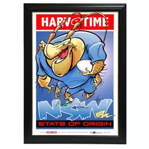 State of Origin Nsw Blues, Nrl Mascot Harv Time Print Framed - Picture 1 of 1