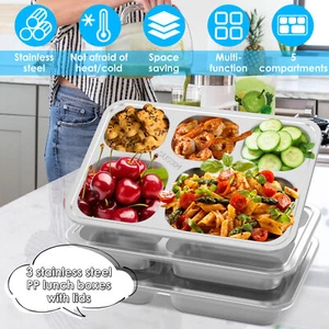 3Pcs Stainless Steel Snack Container Clear Lid Stackable Food Container· - Picture 1 of 12