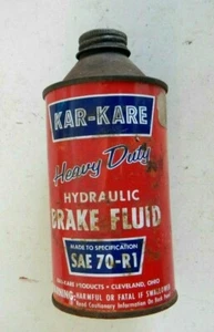 Vintage Kar-Kare Car Brake Fluid Cone Top Tin Can Printed Label Leaded Seam  - Picture 1 of 5