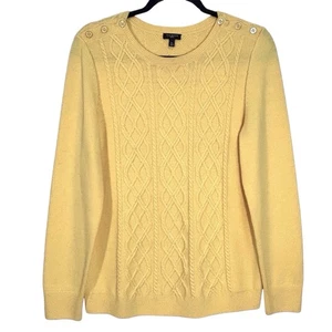 Talbots Cable Knit Sweater Lambswool Blend Fisherman Women’s Large Petite Yellow - Picture 1 of 8