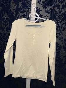 OQQ Stretch Langarm tailliert U-Ausschnitt Top beige hellbraun Gr. Large (38) - Bild 1 von 2