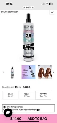 Acondicionador sin enjuague Redken One United 13,5 oz | 25 beneficios | Spray todo en uno Foto 1 de 3