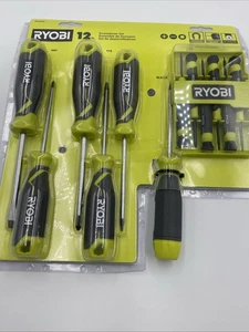 Ryobi Set Cacciaviti (12 Pezzi) Impugnatura Ammortizzata Maniglie Magnetiche Precisione Fit - Foto 1 di 3