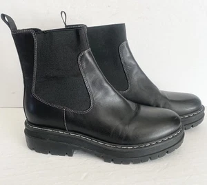 MARC FISHER Patrick Chelsea Leather Platform Lug Ankle Bootie Women 9 Black - Picture 1 of 12