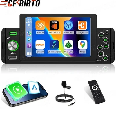 CAMECHO 5" Autoradio 1Din Wireless Apple Carplay Android Auto FM BT Fernbedienung+Mic