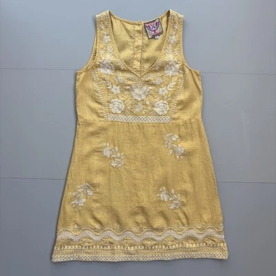 Vestido JOHNNY WAS BRIAR Pequeño Bordado Abotonado Espalda Sin Mangas Lino Lavable Foto 1 de 4
